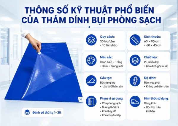 Thông số thảm dính bụi phòng sạch 