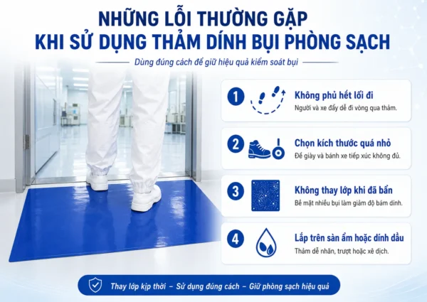 Lỗi thường gặp thảm dính bụi phòng sạch 