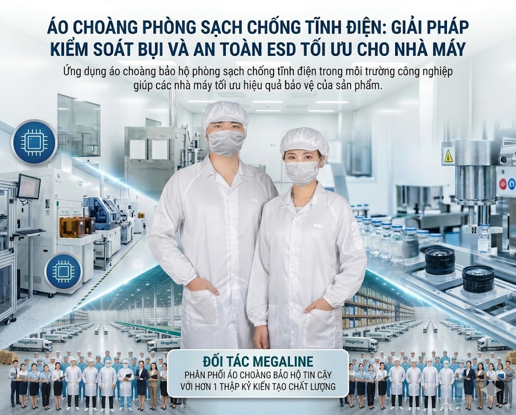 Áo Choàng Phòng Sạch Chống Tĩnh Điện: Giải Pháp Kiểm Soát Bụi Và An Toàn ESD Tối Ưu Cho Nhà Máy