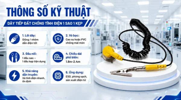 Thông số dây tiếp đất chống tĩnh điện 1 sao 1 kẹp