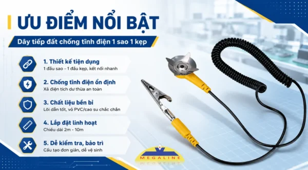 Ưu điểm dây tiếp đất chống tĩnh điện 1 sao 1 kẹp