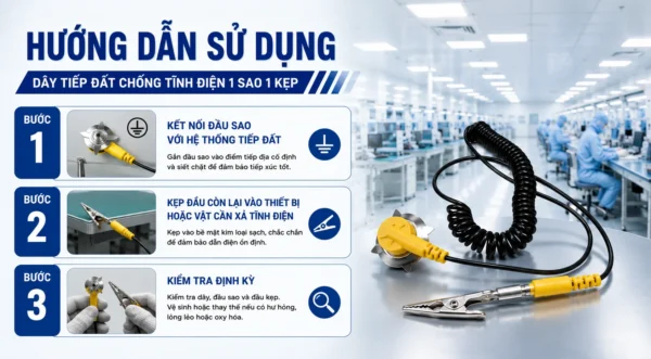 Hướng dẫn sử dụng dây tiếp đất chống tĩnh điện 1 sao 1 kẹp