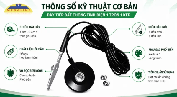 Thông số dây tiếp đất 1 tròn 1 kẹp 