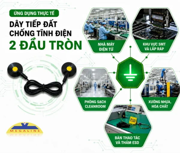 Ứng dụng dây tiếp đất chống tĩnh điện 2 đầu tròn