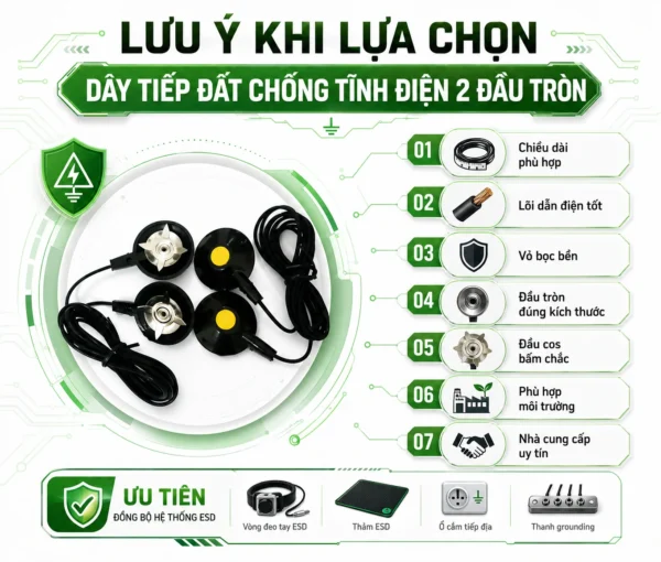 Lưu ý khi chọn dây tiếp đất chống tĩnh điện 2 đầu tròn