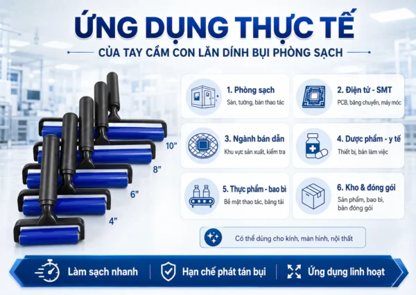 Ứng dụng tay cầm con lăn dính bụi