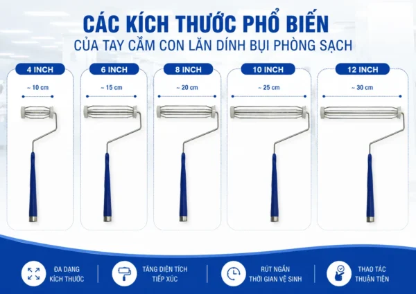 Kích thước phổ biến tay cầm con lăn dính bụi
