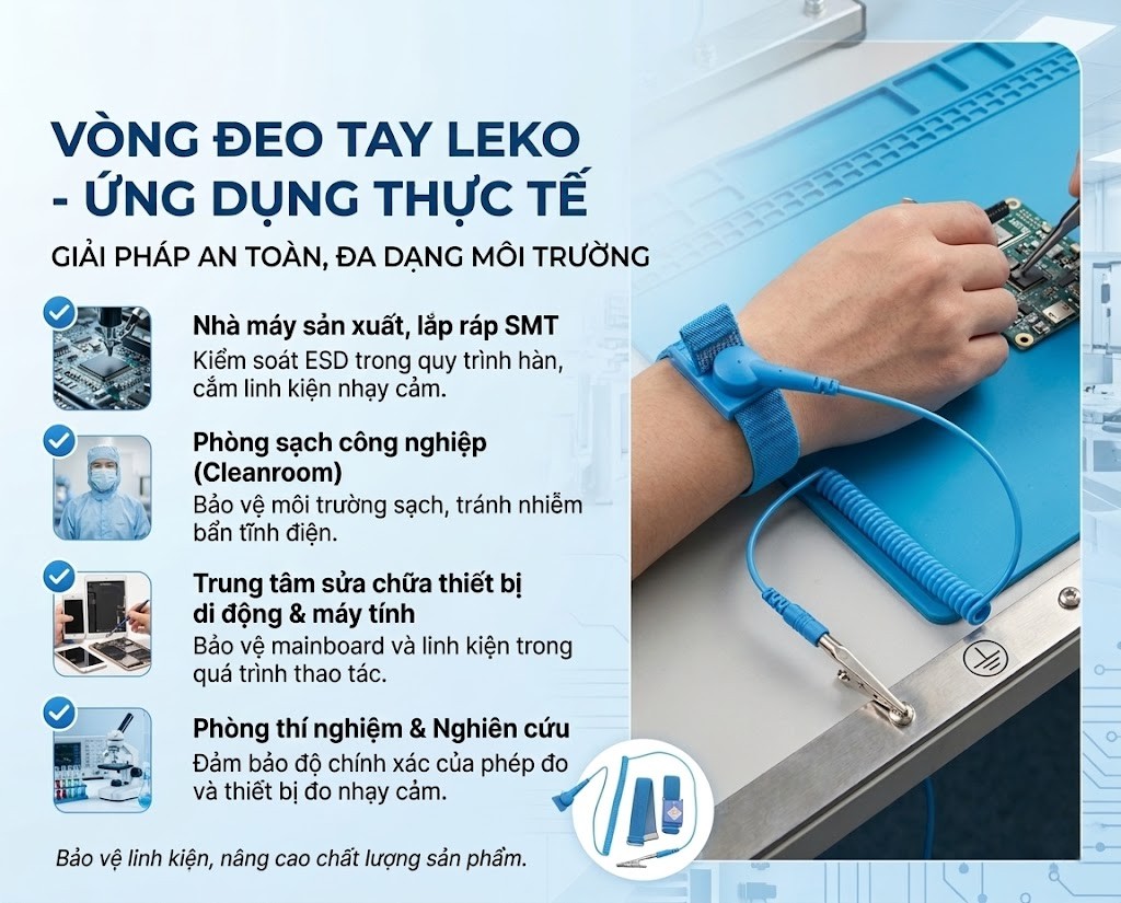 Ứng dụng vòng đeo tay chống tĩnh điện Leko