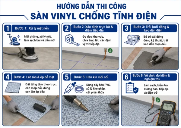 Hướng dẫn thi công sàn vinyl chống tĩnh điện 