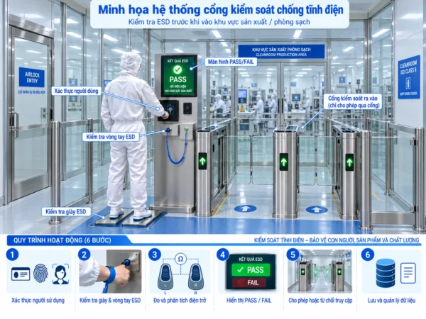 Minh họa hệ thống cổng kiểm soát chống tĩnh điện