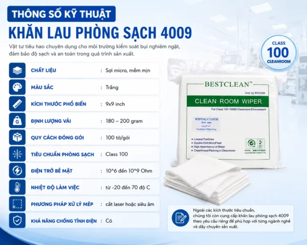 Thông số khăn lau phòng sạch 4009