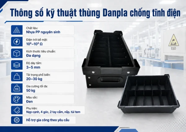 Thông số thùng nhựa danpla chống tĩnh điện