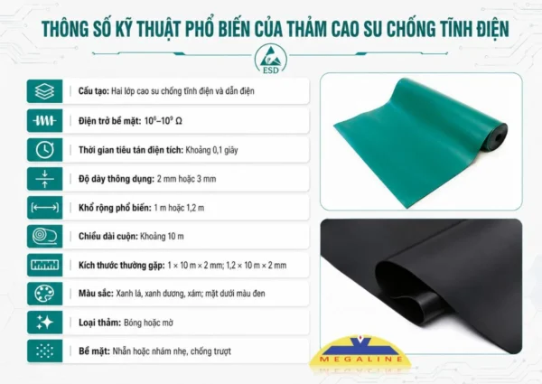 Thông số thảm cao su chống tĩnh điện
