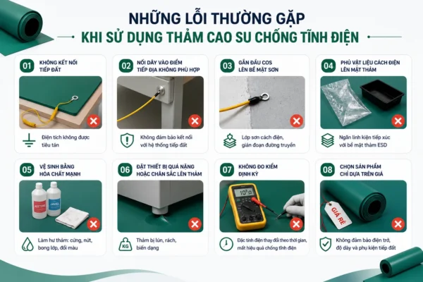 Lỗi thường gặp thảm cao su chống tĩnh điện