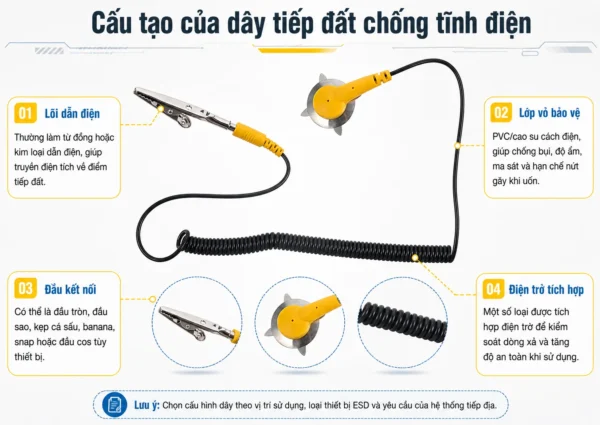 Cấu tạo dây tiếp đất chống tĩnh điện