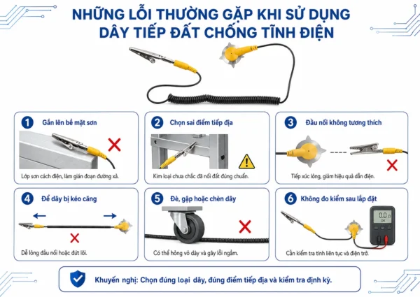 Lỗi thường gặp dây tiếp đất chống tĩnh điện