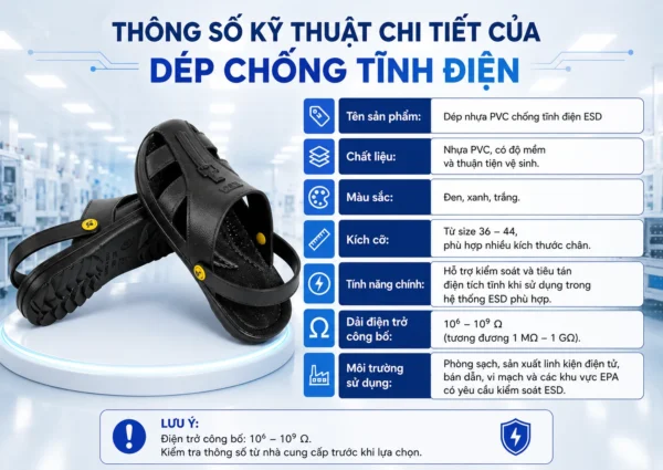 Thông số dép tĩnh điện