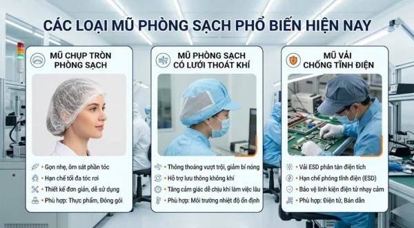 Mũ phòng sạch phổ biến