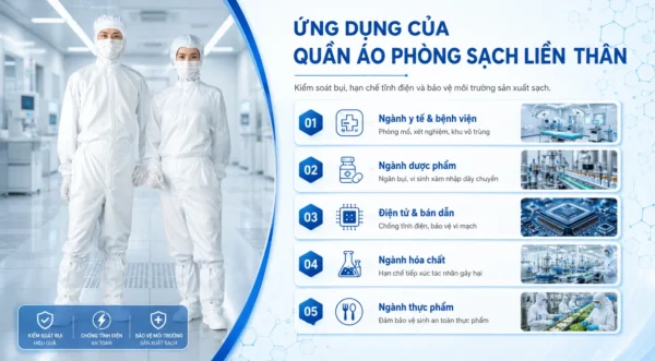 Ứng dụng quần áo phòng sạch liền thân
