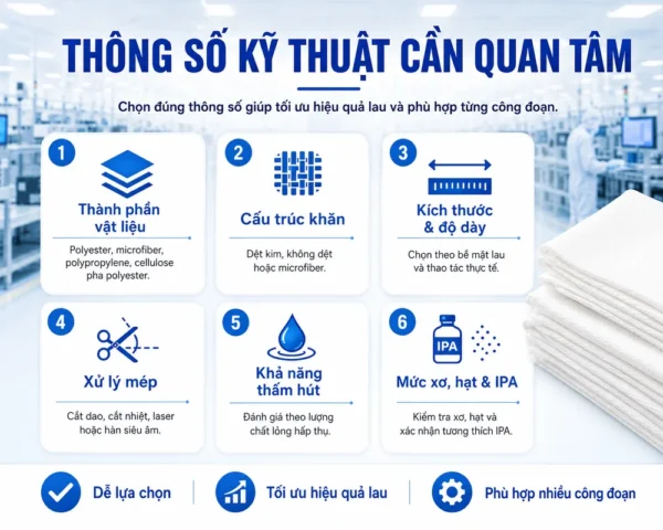 Thông số cần quan tâm của khăn lau phòng sạch 