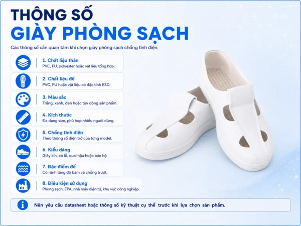Thông số giày phòng sạch