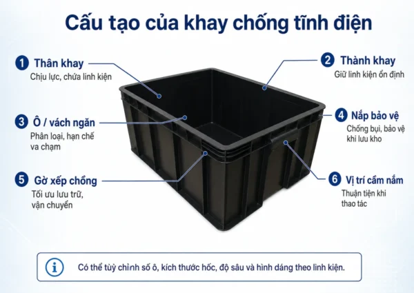 Cấu tạo khay nhựa chống tĩnh điện