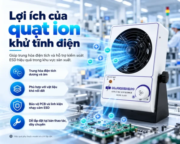 Ưu điểm quạt ion khử tĩnh điện