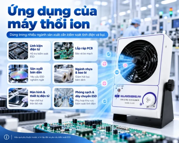 Ứng dụng quạt ion khử tĩnh điện