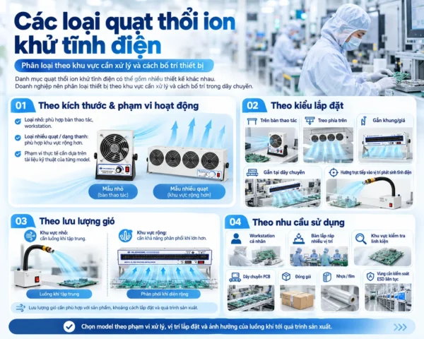 Các loại quạt ion khử tĩnh điện
