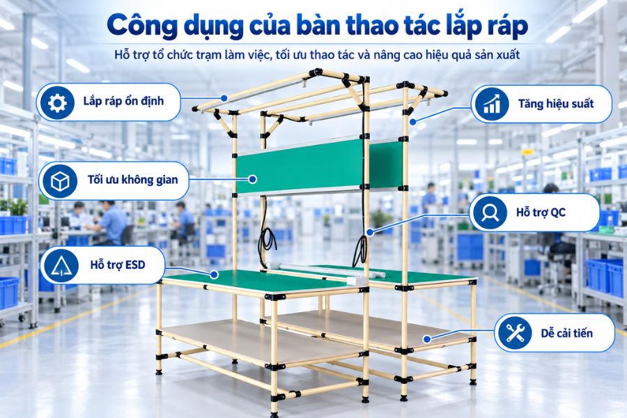 Công dụng của bàn thao tác lắp ráp trong sản xuất