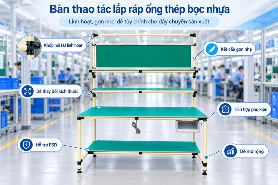 Bàn thao tác lắp ráp ống thép bọc nhựa